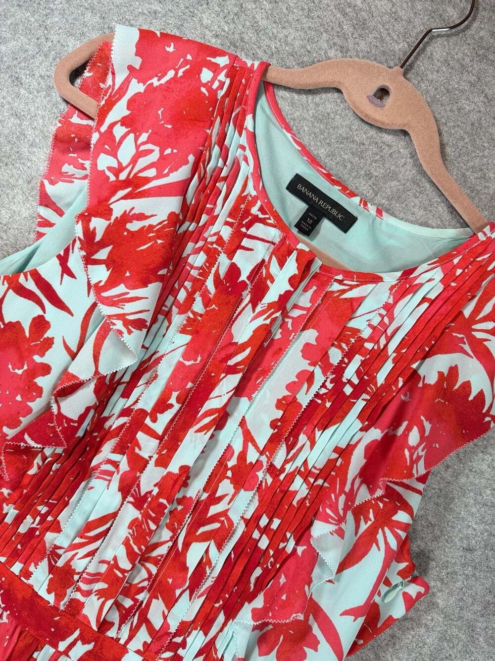 Banana Republic Floral Pleated Ruffle Dress Size 12 Petite